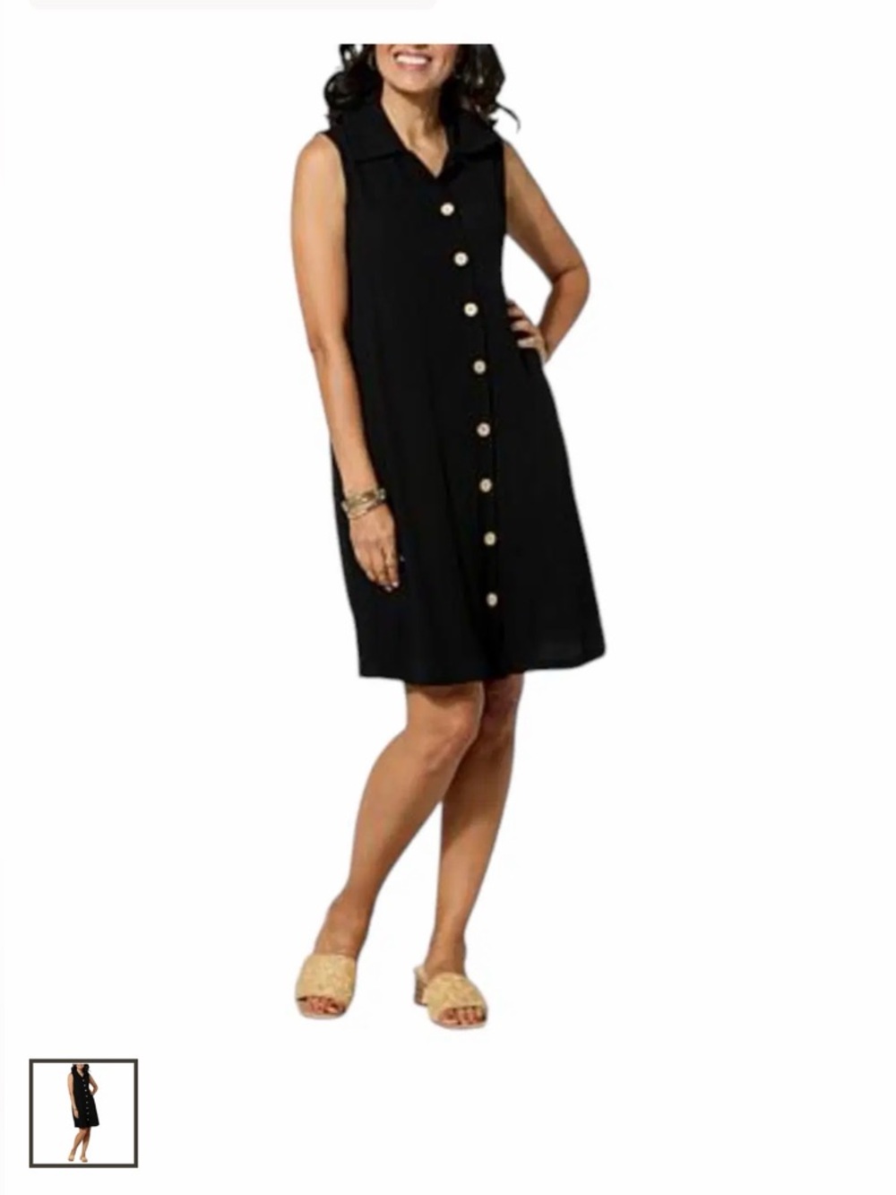 Nina Leonard Black Sleeveless Button-Front Swim Coverup